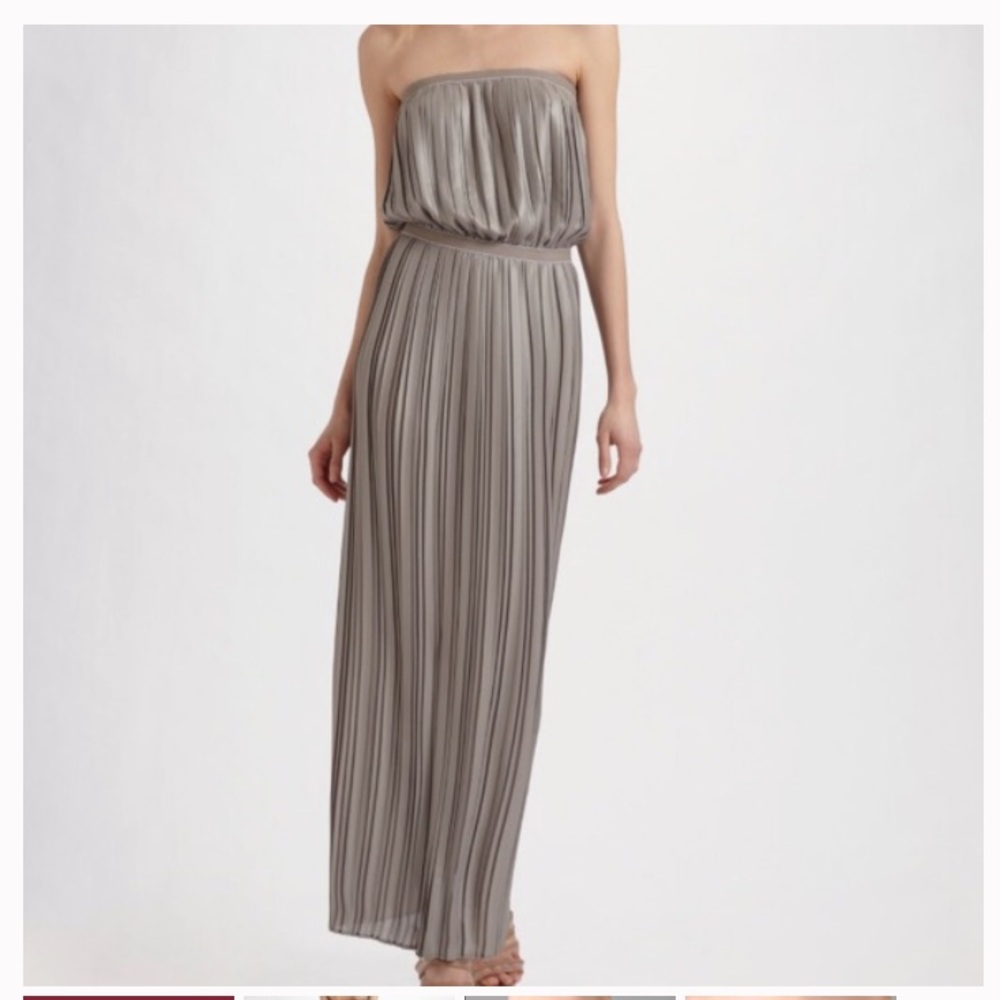 bcbgmaxazria strapless pleated maxi dress